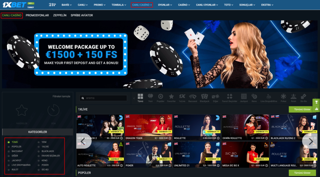 1xbet Canlı Casino