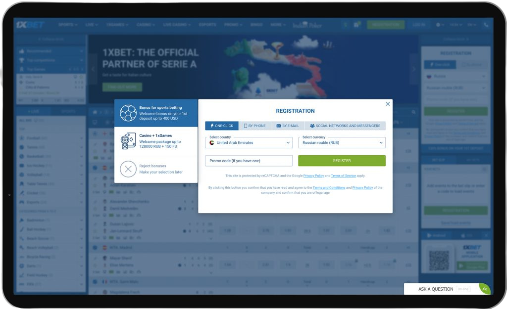 1xbet account registration
